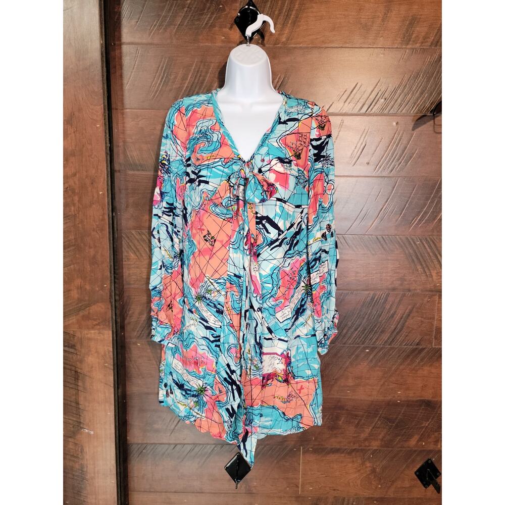 EUC Lilly Pulitzer Sz 2 X Mark's The Spot 100% Silk Shirt/ Dress Belted …